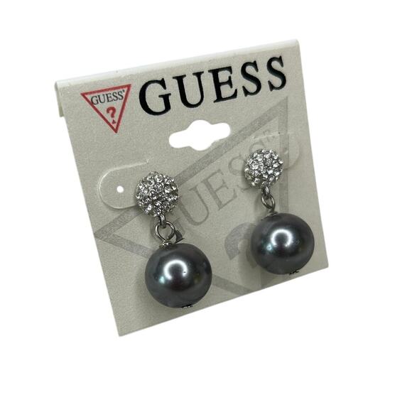 3/$15 GUESS Silver Tone White Pave Rhinestone Gray Faux Pearl Post Earrings - Picture 1 of 3